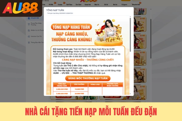 Nhà cái tặng tiền nạp mỗi tuần đều đặn Nhà cái tặng tiền nạp mỗi tuần đều đặn